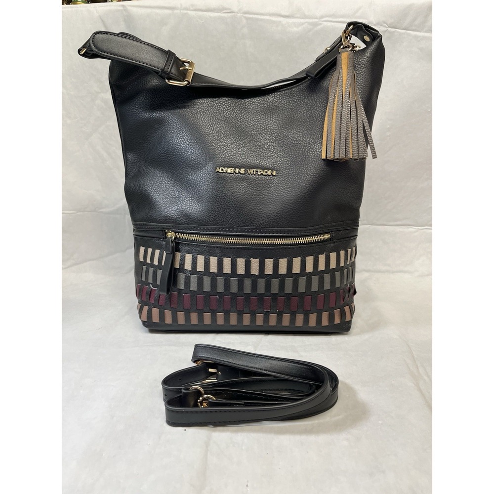 Adrienne Vittadini Faux Leather Hobo Shoulder Bag Purse Handbag Fringe Tassel - Picture 2 of 12